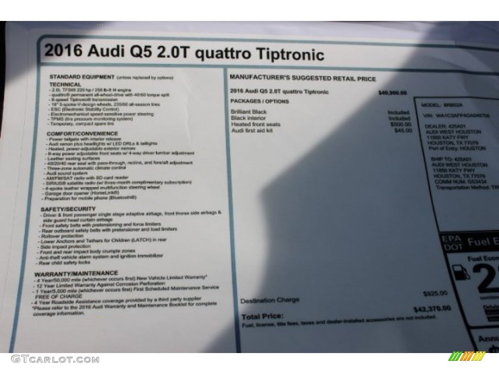 2016 Q5 2.0 TFSI Premium quattro - Brilliant Black / Black photo #8