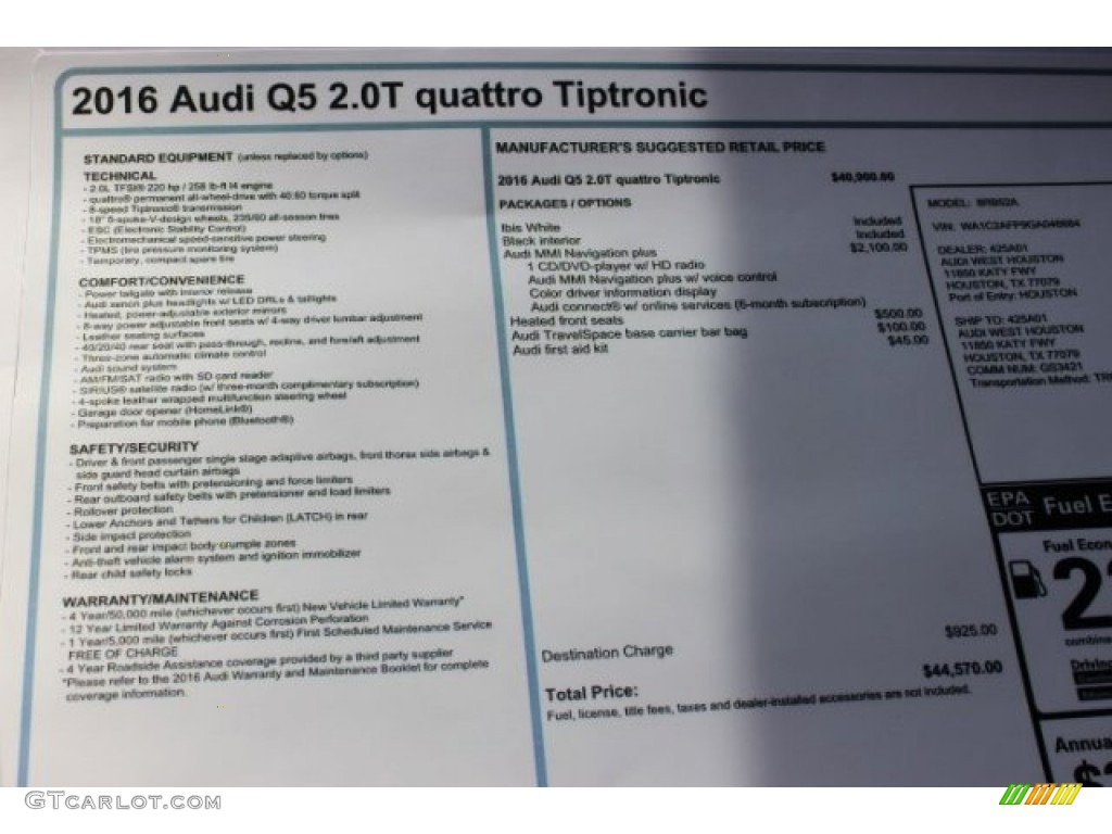 2016 Q5 2.0 TFSI Premium quattro - Ibis White / Black photo #8