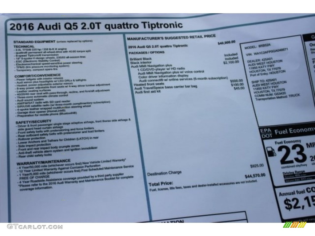 2016 Q5 2.0 TFSI Premium quattro - Brilliant Black / Black photo #8