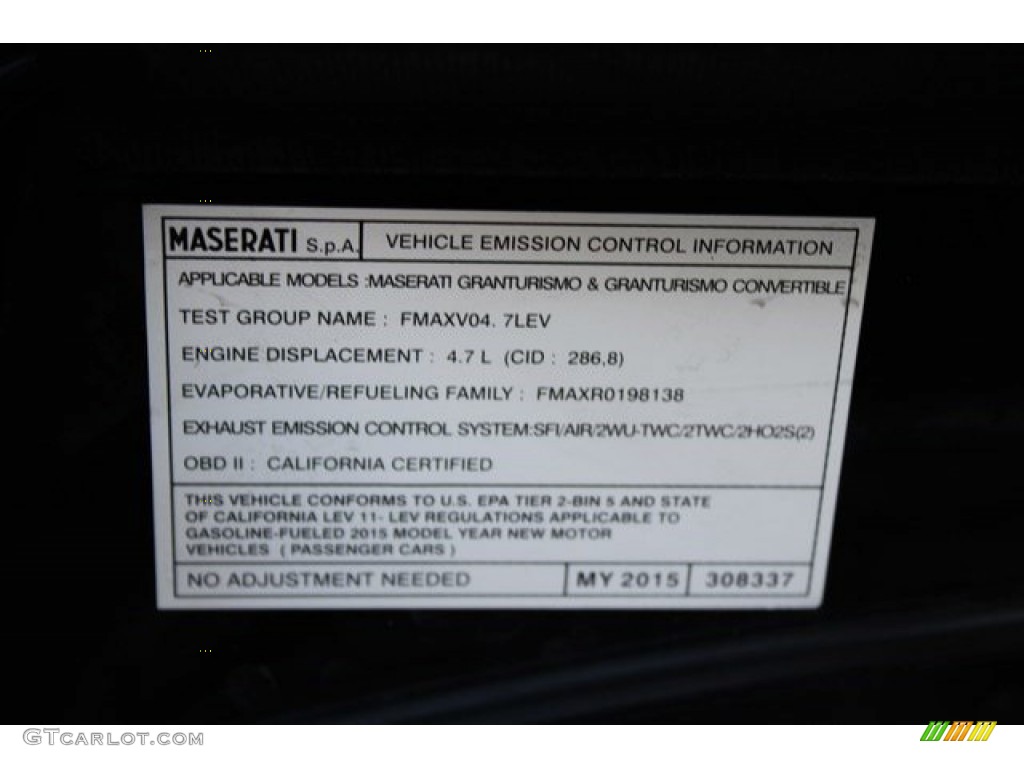 2015 Maserati GranTurismo Convertible GrandCabrio Sport Info Tag Photos