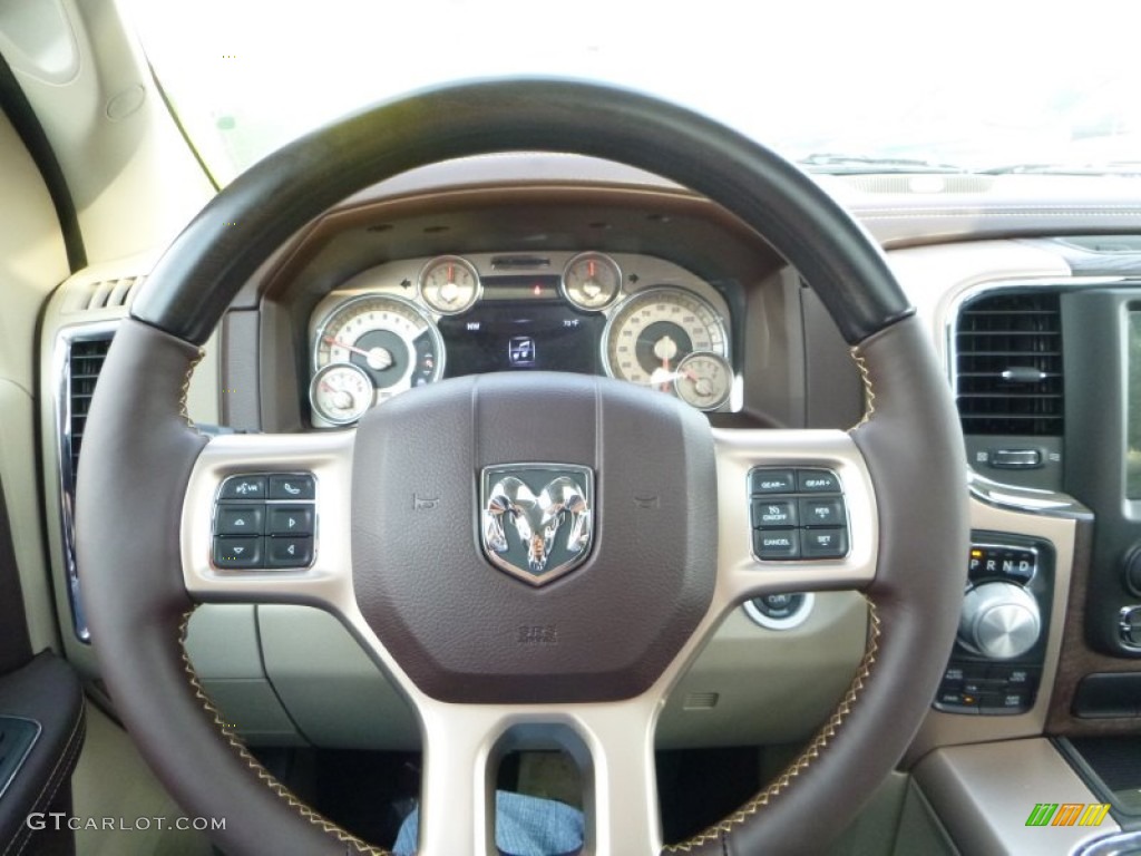 2016 Ram 1500 Laramie Longhorn Crew Cab 4x4 Canyon Brown/Light Frost Beige Steering Wheel Photo #107845917