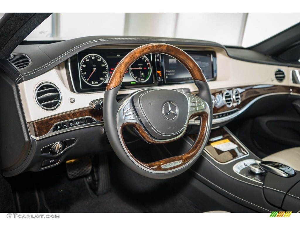 Porcelain/Black Interior 2015 Mercedes-Benz S 550e Plug-In Hybrid Sedan Photo #107847482