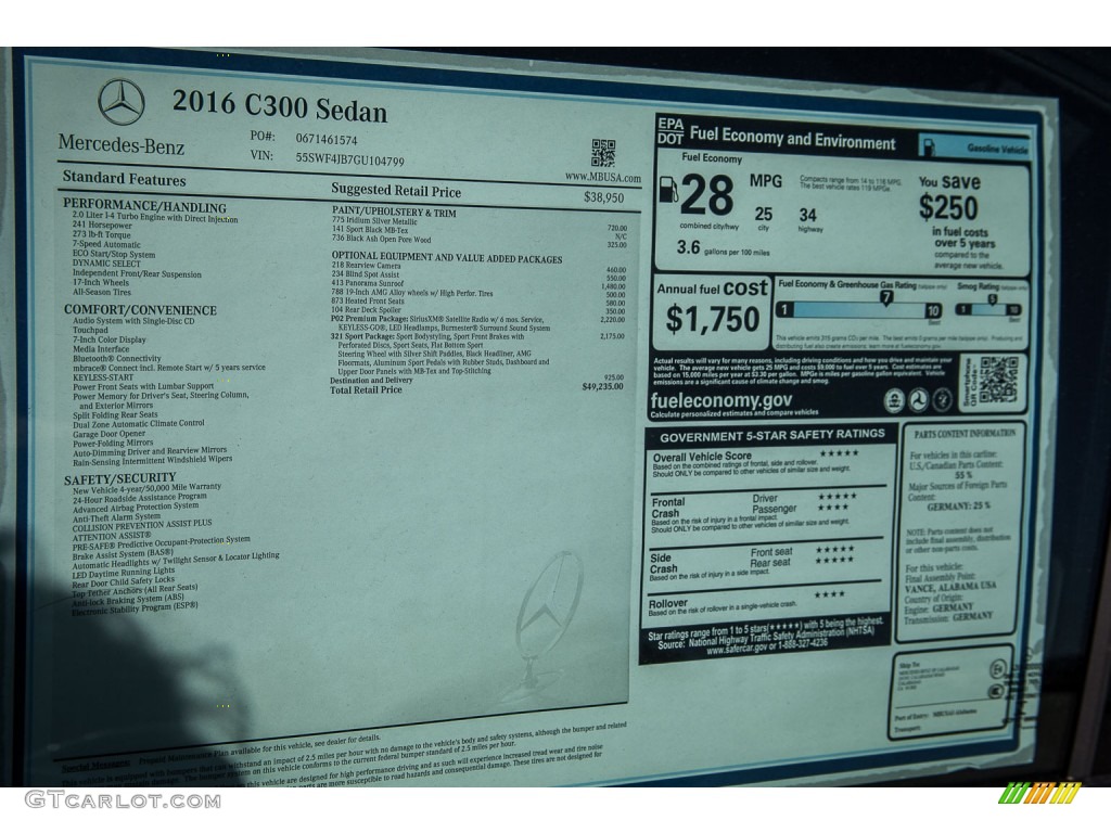 2016 Mercedes-Benz C 300 Sedan Window Sticker Photo #107849839