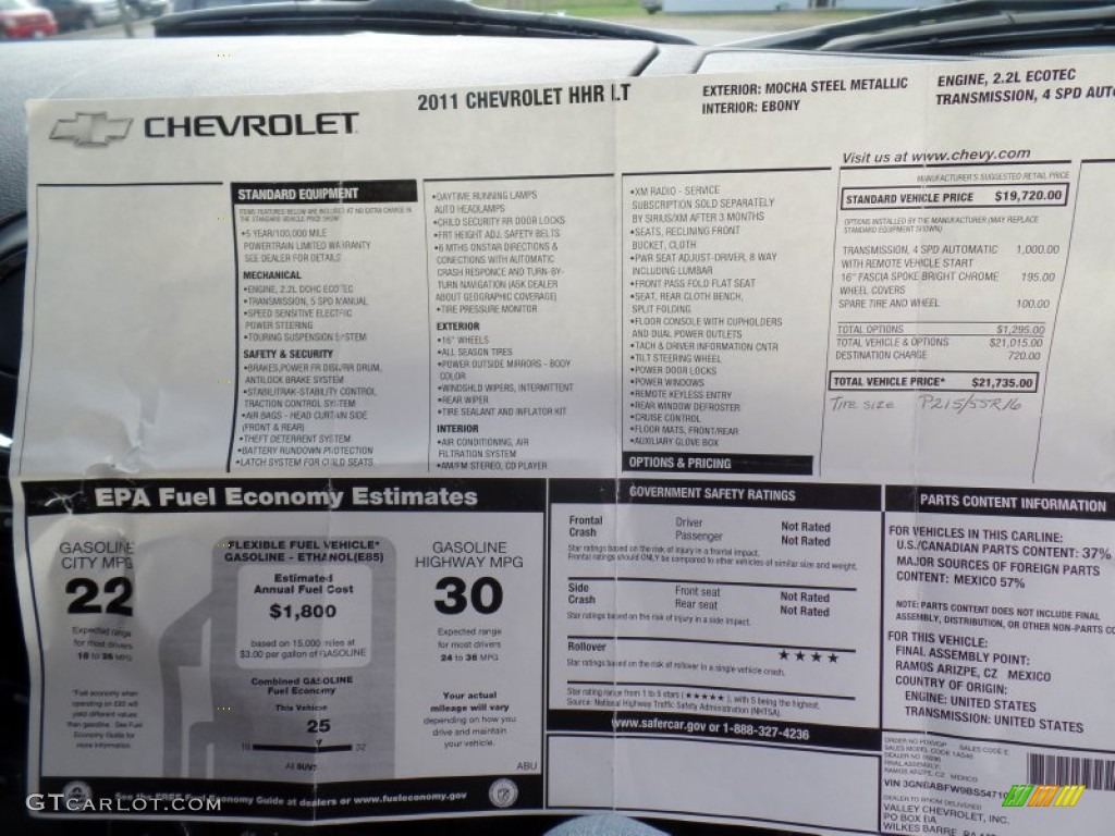 2011 Chevrolet HHR LT Window Sticker Photo #107855631