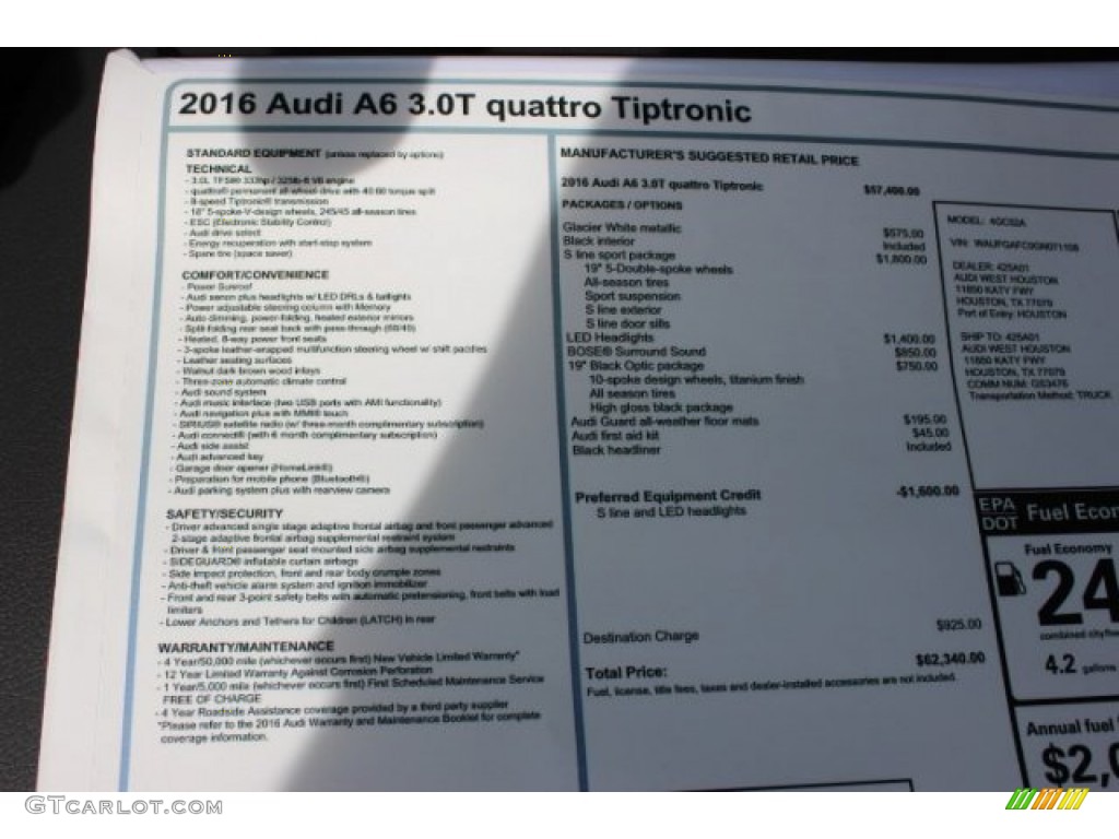 2016 Audi A6 3.0 TFSI Premium Plus quattro Window Sticker Photo #107856393