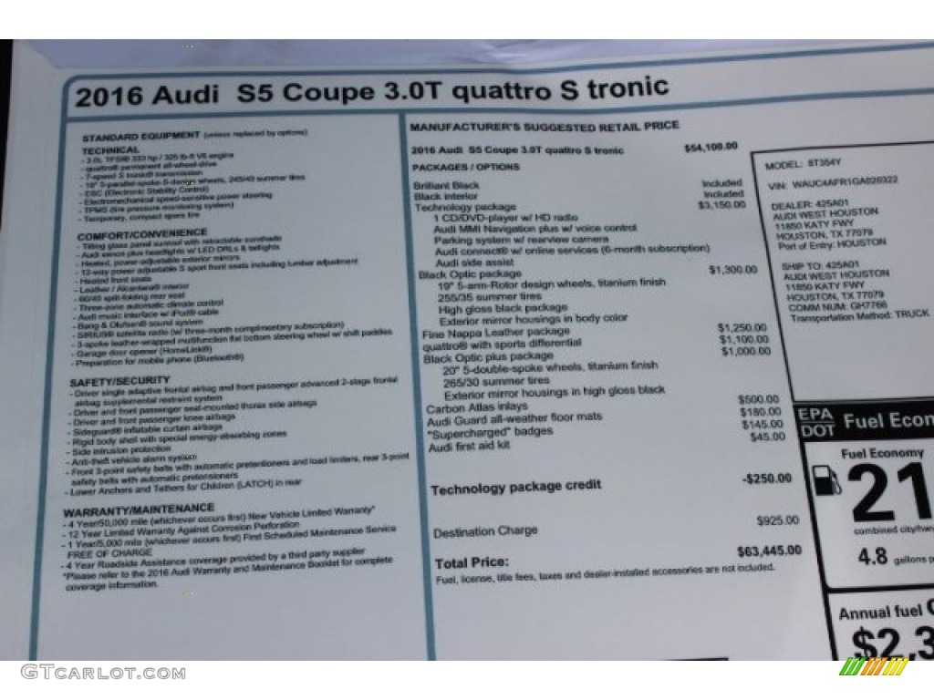 2016 S5 Premium Plus quattro Coupe - Brilliant Black / Black photo #8