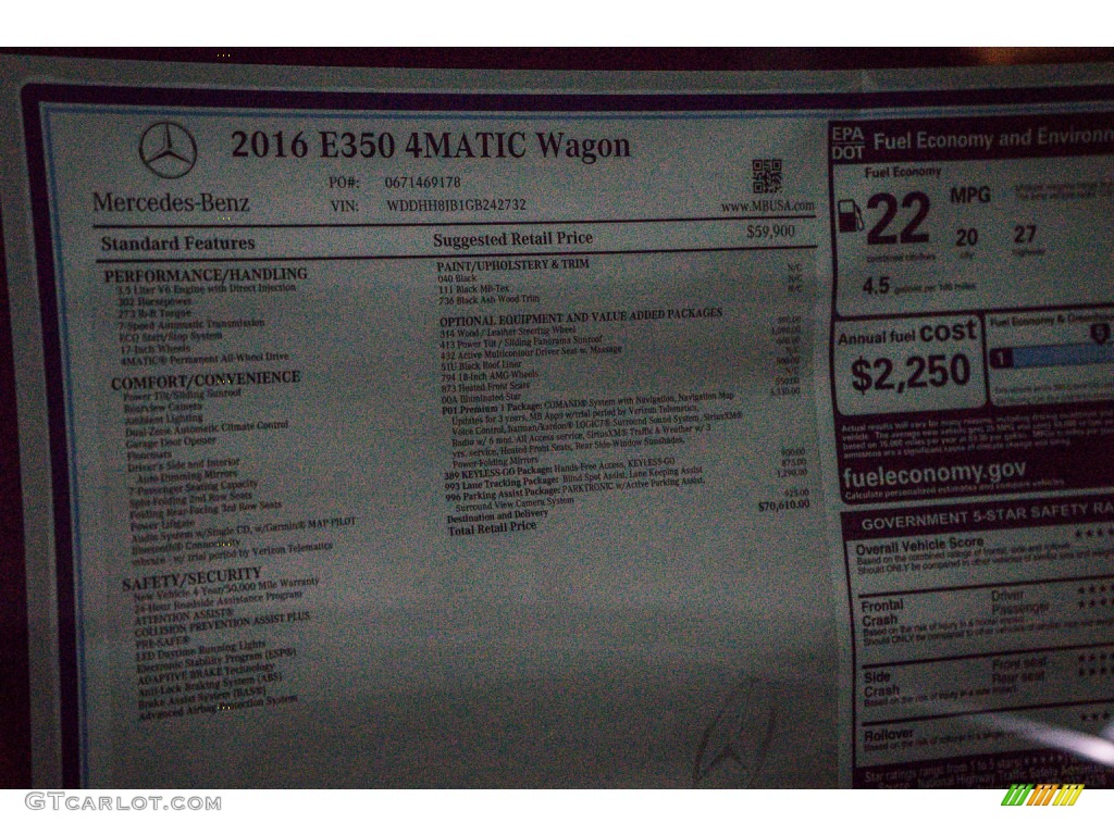 2016 Mercedes-Benz E 350 4Matic Wagon Window Sticker Photo #107924611