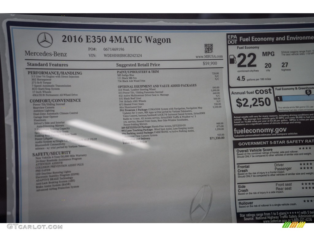 2016 Mercedes-Benz E 350 4Matic Wagon Window Sticker Photo #107925428