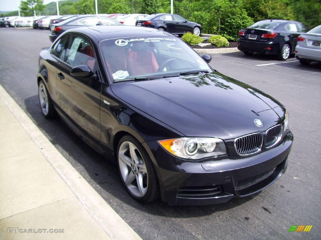 2008 1 Series 135i Coupe - Black Sapphire Metallic / Coral Red photo #6