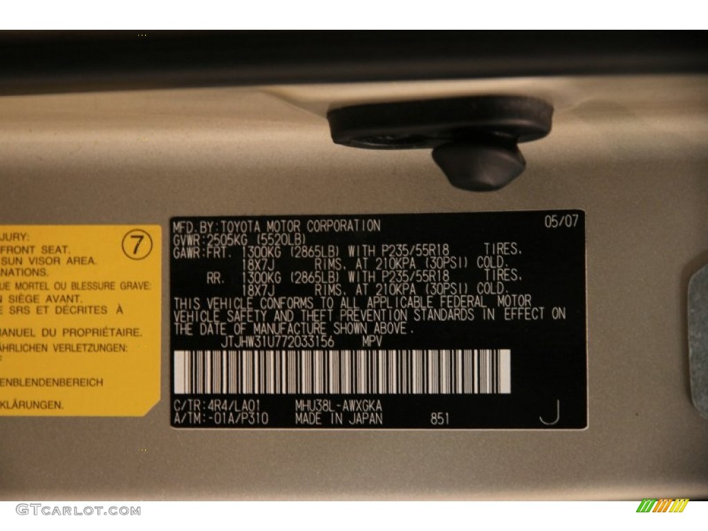 2007 Lexus RX 400h AWD Hybrid Color Code Photos