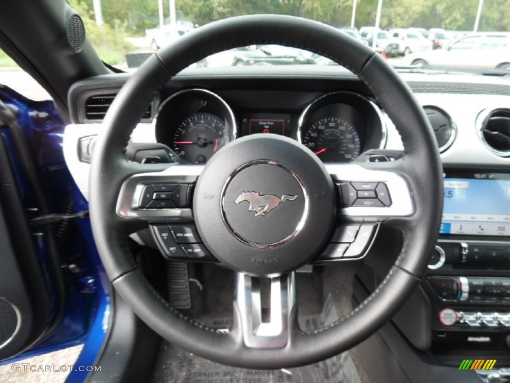 2016 Ford Mustang EcoBoost Premium Coupe Ebony Steering Wheel Photo #107968154