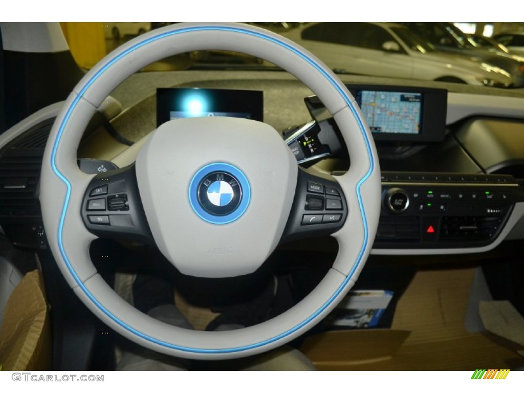 2015 BMW i3 Standard i3 Model Mega Carum Spice Grey Sensatec & Carum Spice Grey Cloth Steering Wheel Photo #107986673