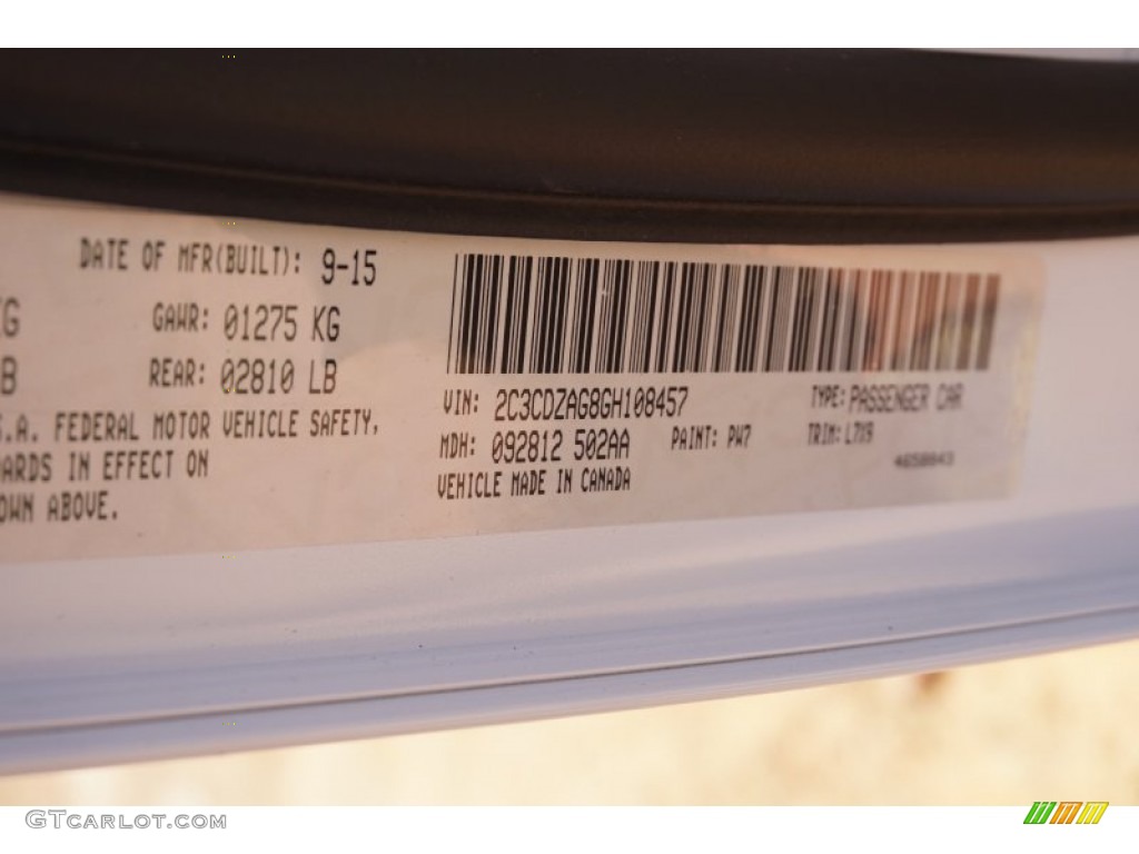 2016 Challenger Color Code PW7 for Bright White Photo #107992116