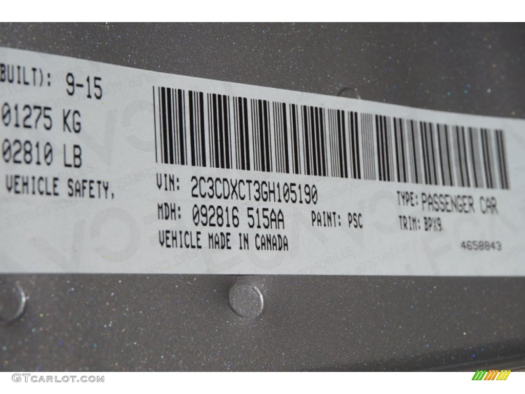 2016 Charger Color Code PSC for Billet Silver Metallic Photo #107993696