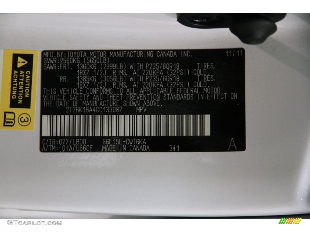 2012 Lexus RX 350 AWD Color Code Photos