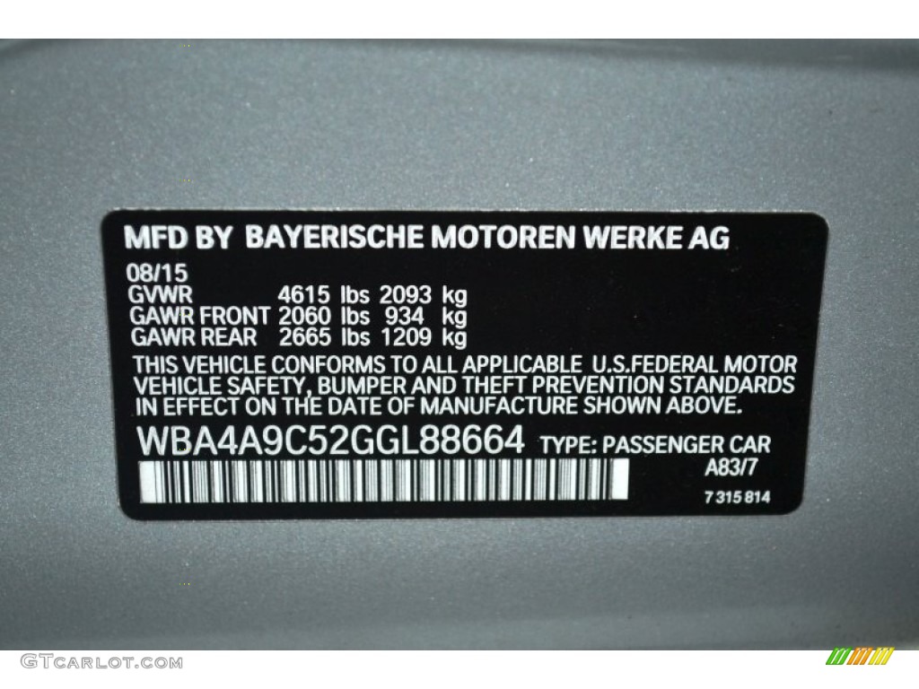 2016 4 Series Color Code A83 for Glacier Silver Metallic Photo #108067021