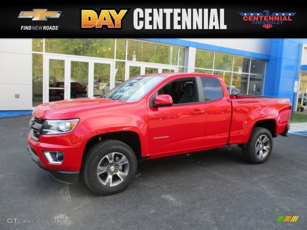 2016 Red Hot Chevrolet Colorado Z71 Extended Cab 4x4 108047776 2016 Colorado Z71 Extended Cab 4x4 Red Hot Jet Black Photo 1