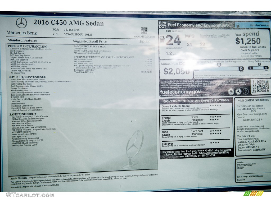 2016 Mercedes-Benz C 450 AMG Sedan Window Sticker Photo #108074272