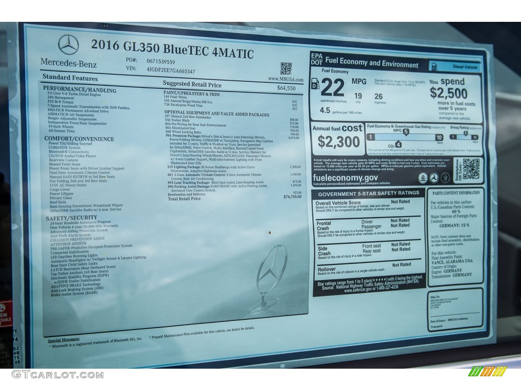 2016 Mercedes-Benz GL 350 BlueTEC 4Matic Window Sticker Photo #108075538