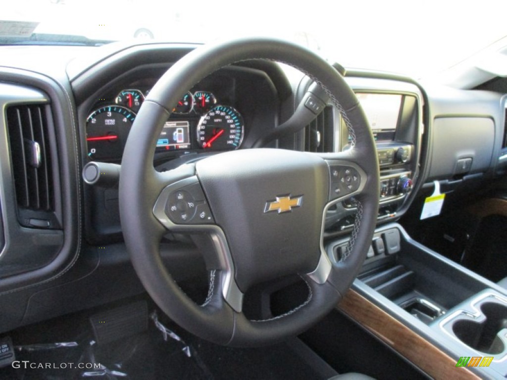 2016 Chevrolet Silverado 1500 LTZ Double Cab 4x4 Jet Black Steering Wheel Photo #108099652