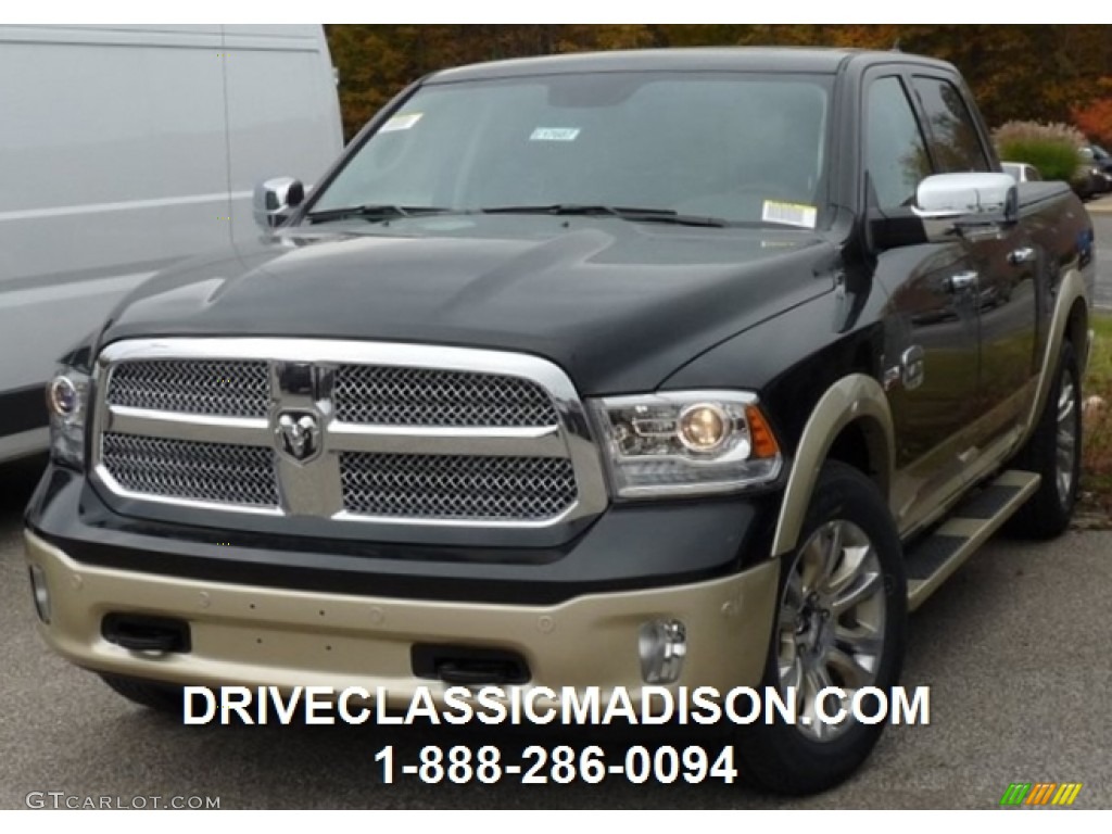 2016 1500 Laramie Longhorn Crew Cab 4x4 - Brilliant Black Crystal Pearl / Canyon Brown/Light Frost Beige photo #1