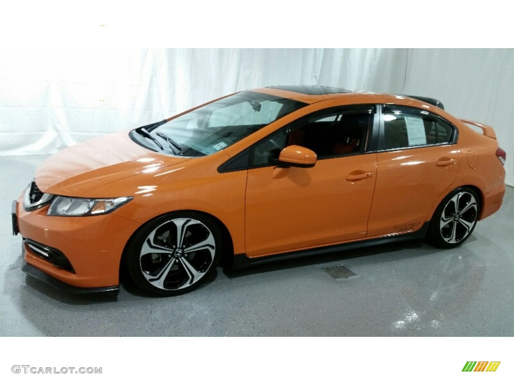 2014 Civic Si Sedan - Orange Fire Pearl / Black/Red photo #17