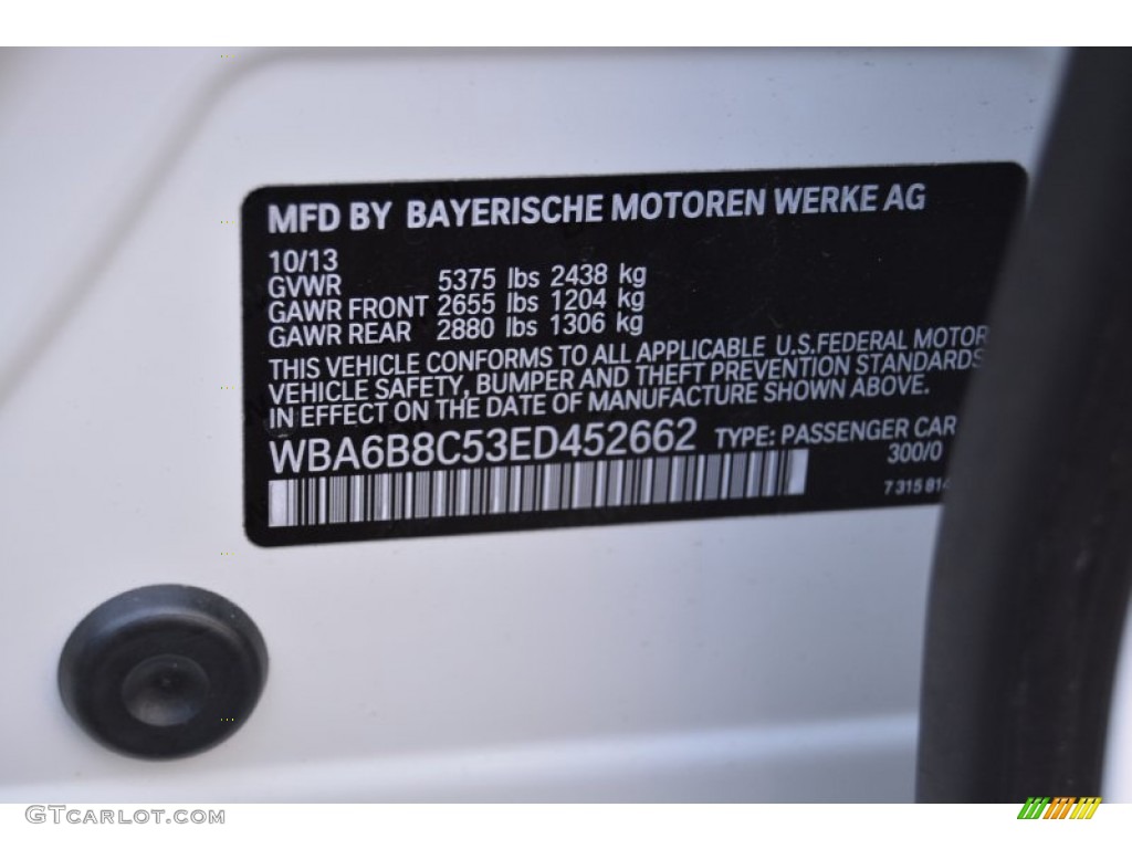 2014 BMW 6 Series 640i xDrive Gran Coupe Color Code Photos