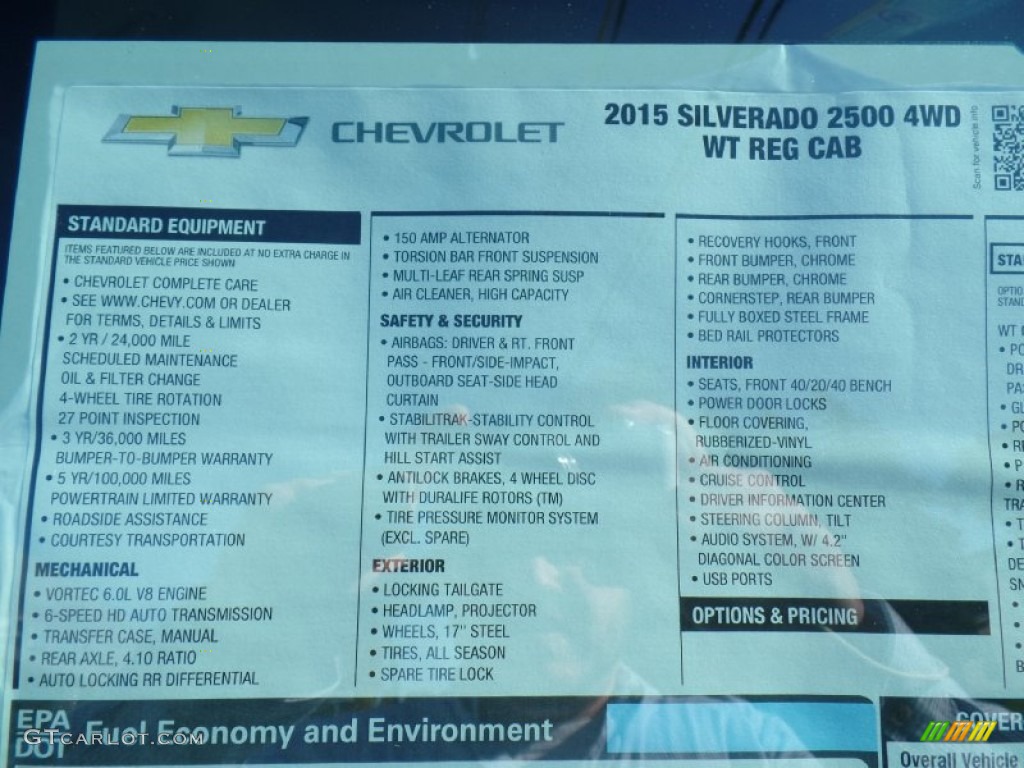 2015 Chevrolet Silverado 2500HD WT Regular Cab 4x4 Window Sticker Photo #108166627