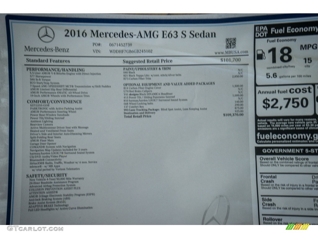 2016 Mercedes-Benz E 63 AMG 4Matic S Sedan Window Sticker Photo #108167419