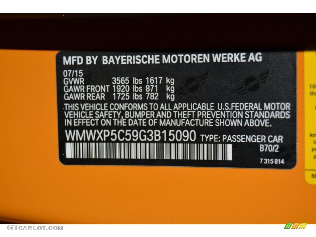 2016 Hardtop Color Code B70 for Volcanic Orange Photo #108171022