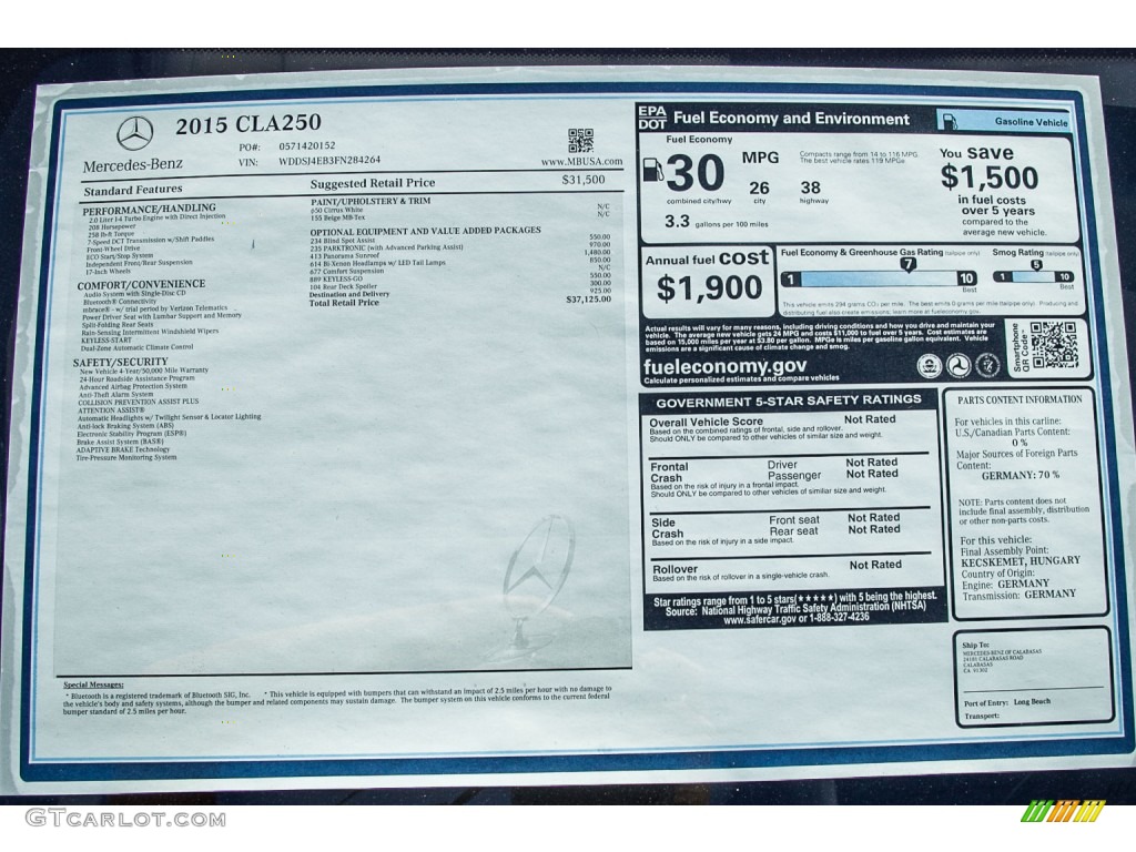 2015 CLA 250 - Cirrus White / Beige photo #11