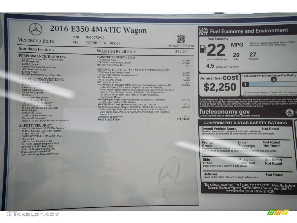 2016 Mercedes-Benz E 350 4Matic Wagon Window Sticker Photo #108202699