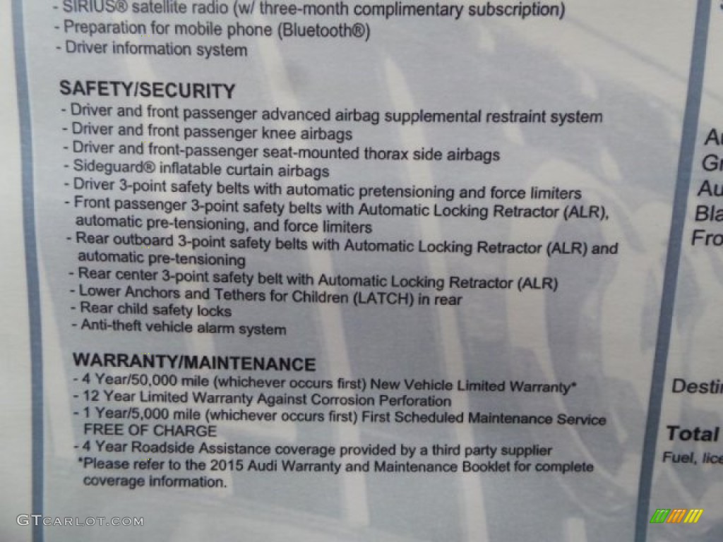 2015 Audi A3 2.0 TDI Premium Window Sticker Photos