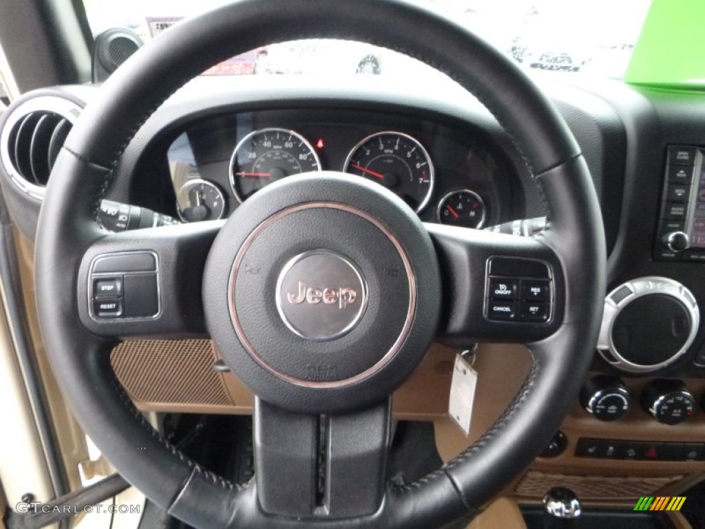 2012 Jeep Wrangler Sahara 4x4 Black/Dark Saddle Steering Wheel Photo #108231981