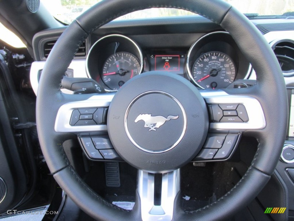 2016 Ford Mustang EcoBoost Premium Convertible Ebony Steering Wheel Photo #108262835