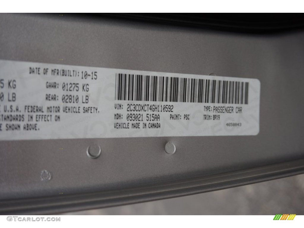 2016 Charger Color Code PSC for Billet Silver Metallic Photo #108290247