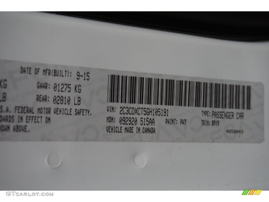 2016 Dodge Charger R/T Color Code Photos