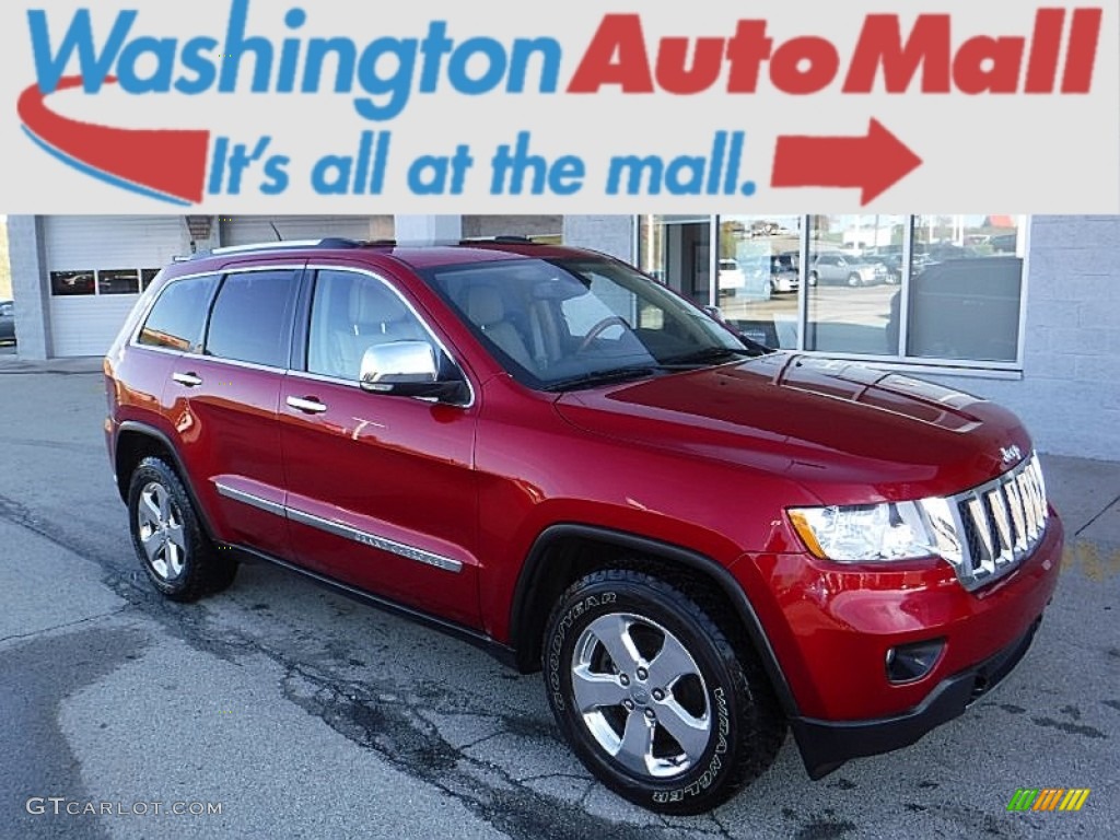 2011 Grand Cherokee Overland 4x4 - Inferno Red Crystal Pearl / Dark Frost Beige/Light Frost Beige photo #1