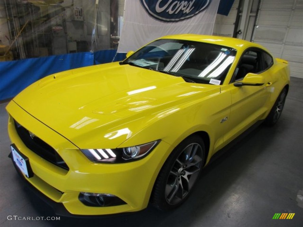 Triple Yellow Tricoat 2016 Ford Mustang GT Premium Coupe Exterior Photo #108295141
