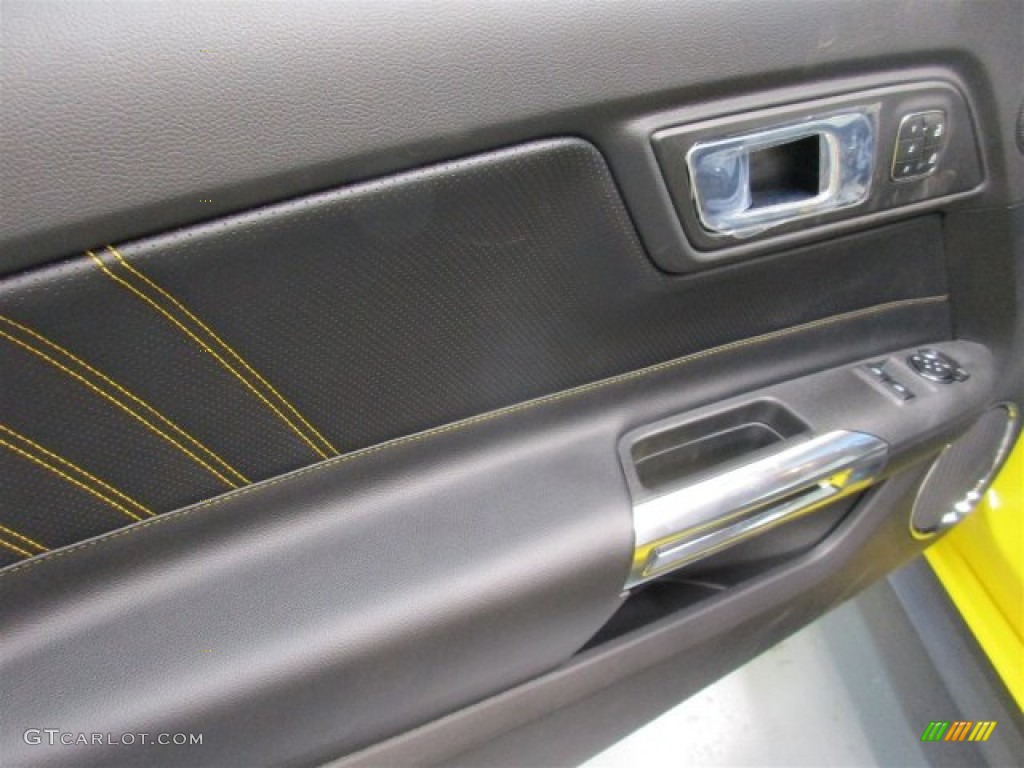 2016 Ford Mustang GT Premium Coupe Ebony/Yellow Jacket Stitching Door Panel Photo #108295389