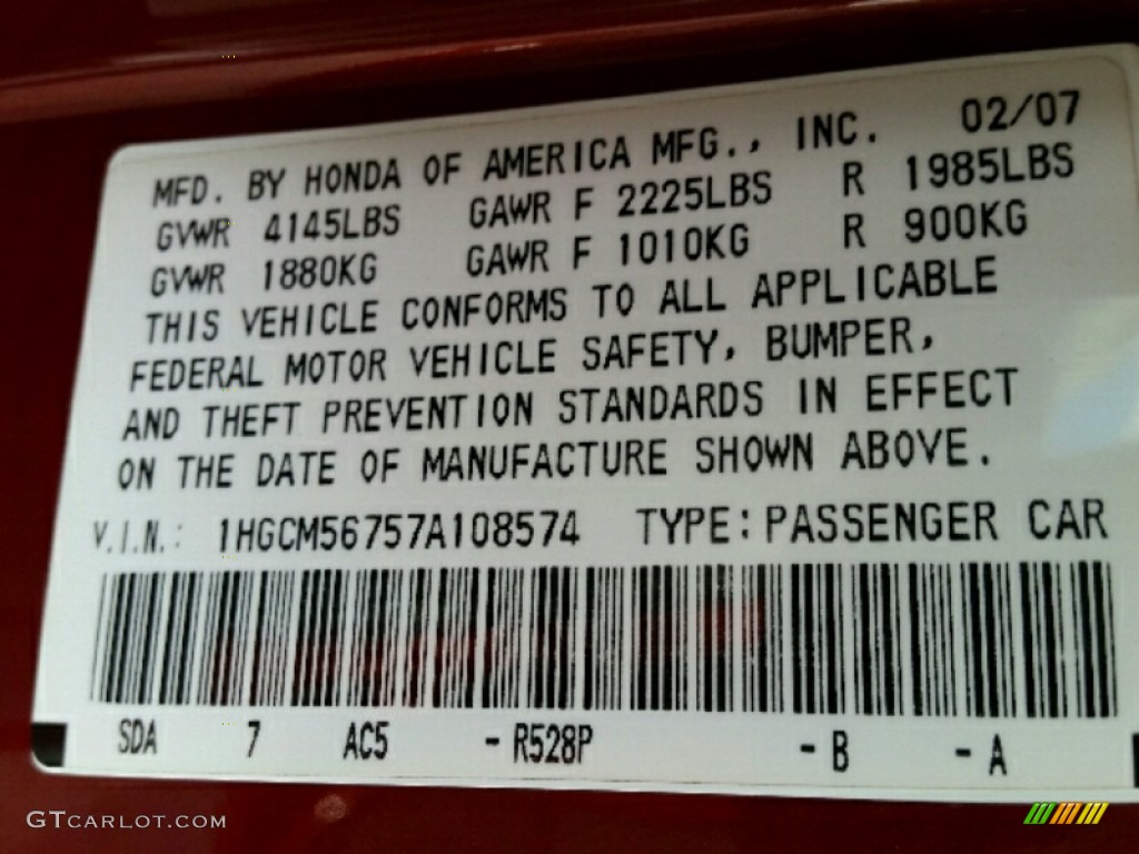 2007 Accord EX Sedan - Moroccan Red Pearl / Gray photo #24