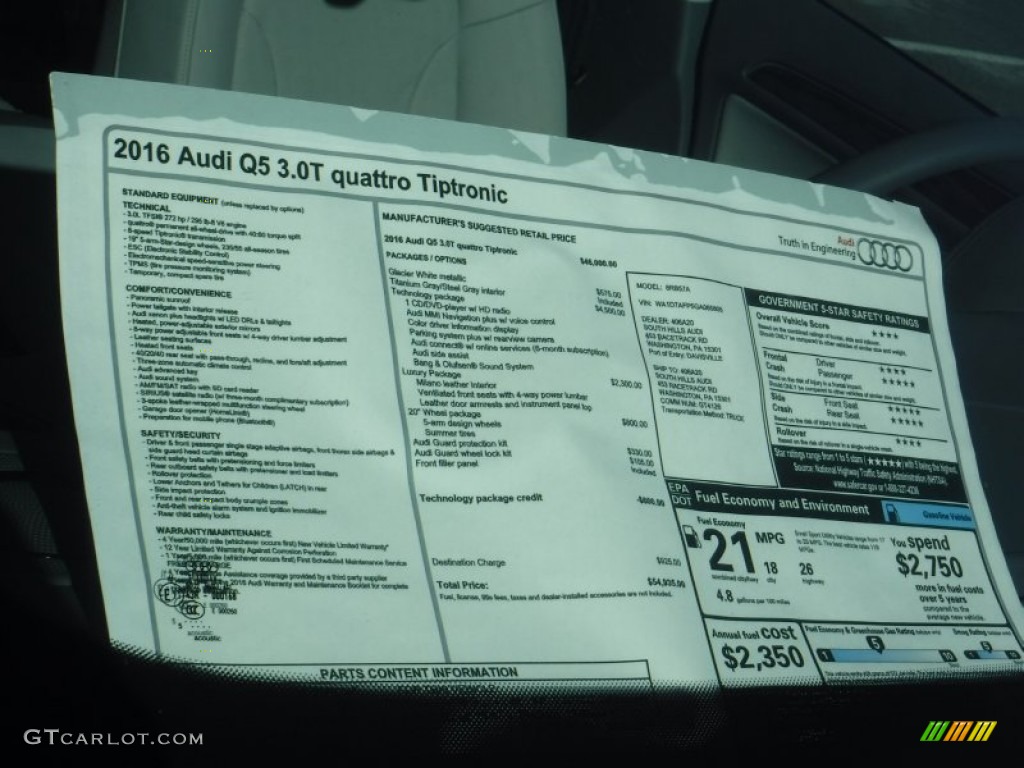 2016 Q5 3.0 TFSI Premium Plus quattro - Ibis White / Titanium Gray photo #11