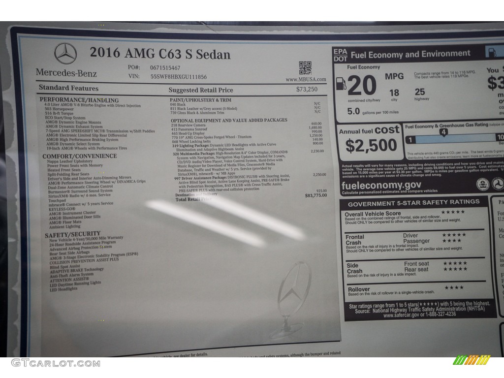 2016 Mercedes-Benz C 63 S AMG Sedan Window Sticker Photo #108321624