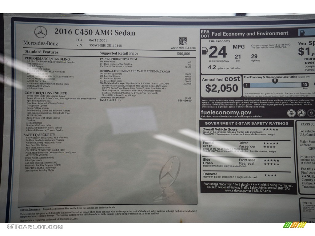 2016 Mercedes-Benz C 450 AMG Sedan Window Sticker Photo #108321969