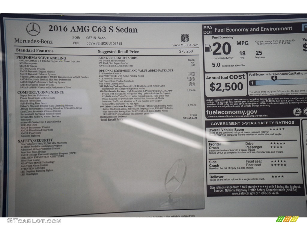 2016 Mercedes-Benz C 63 S AMG Sedan Window Sticker Photo #108322667