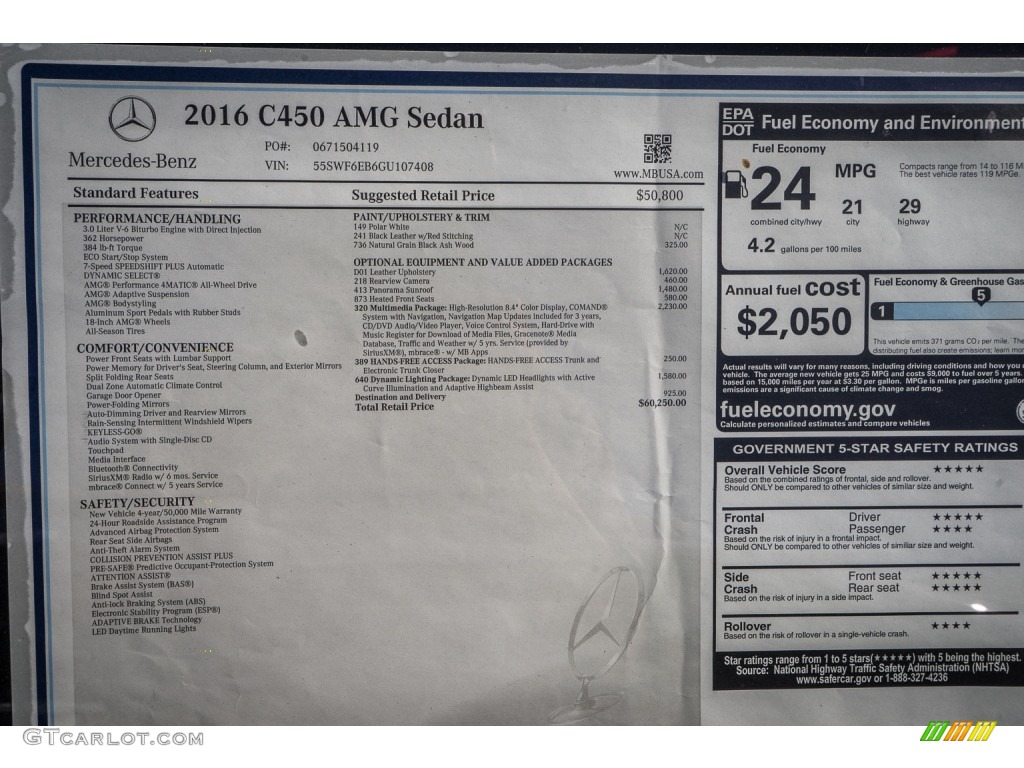 2016 Mercedes-Benz C 450 AMG Sedan Window Sticker Photo #108323481
