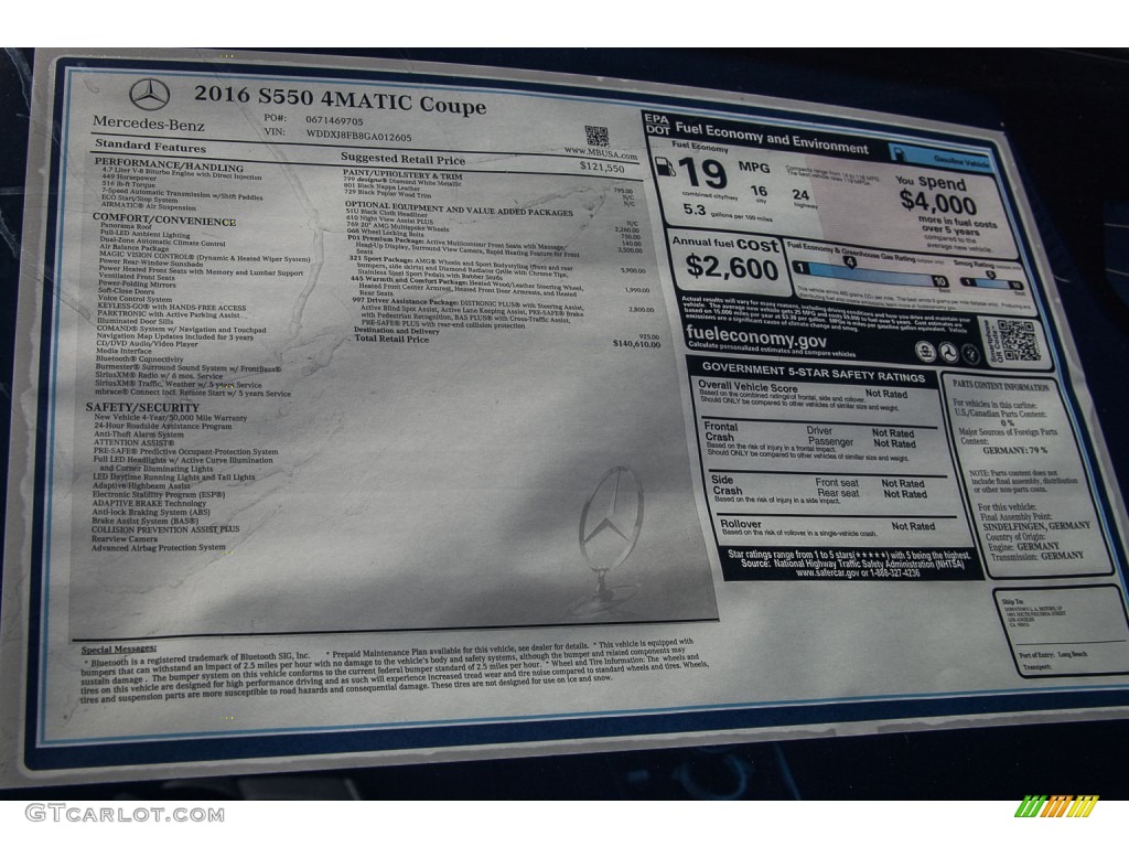 2016 Mercedes-Benz S 550 4Matic Coupe Window Sticker Photo #108366759