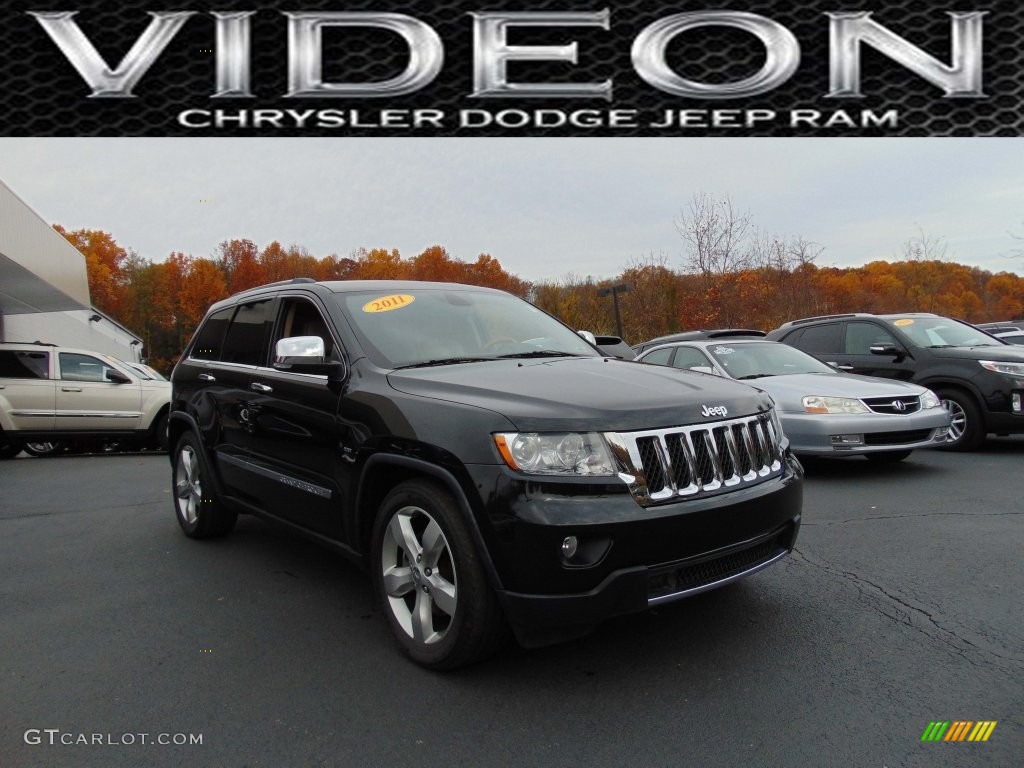 2011 Grand Cherokee Overland 4x4 - Brilliant Black Crystal Pearl / Dark Frost Beige/Light Frost Beige photo #1