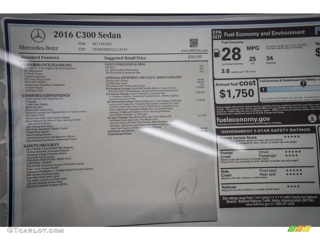 2016 Mercedes-Benz C 300 Sedan Window Sticker Photo #108397326