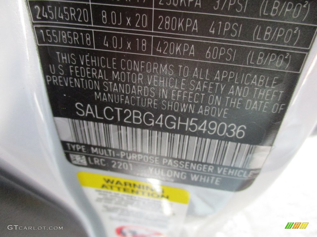 2016 Discovery Sport Color Code 2201 for Yulong White Metallic Photo #108412131